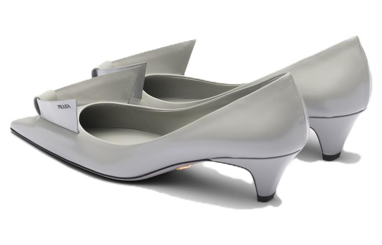 Lookbook PRADA 皮革 包頭套腳 細跟 高筒鞋 4.5cm 女款 雲朵灰色