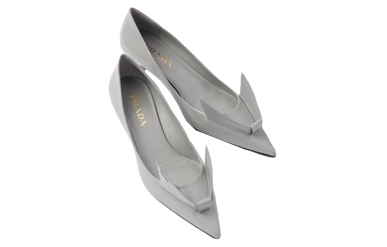 Shop PRADA 皮革 包頭套腳 細跟 高筒鞋 4.5cm 女款 雲朵灰色