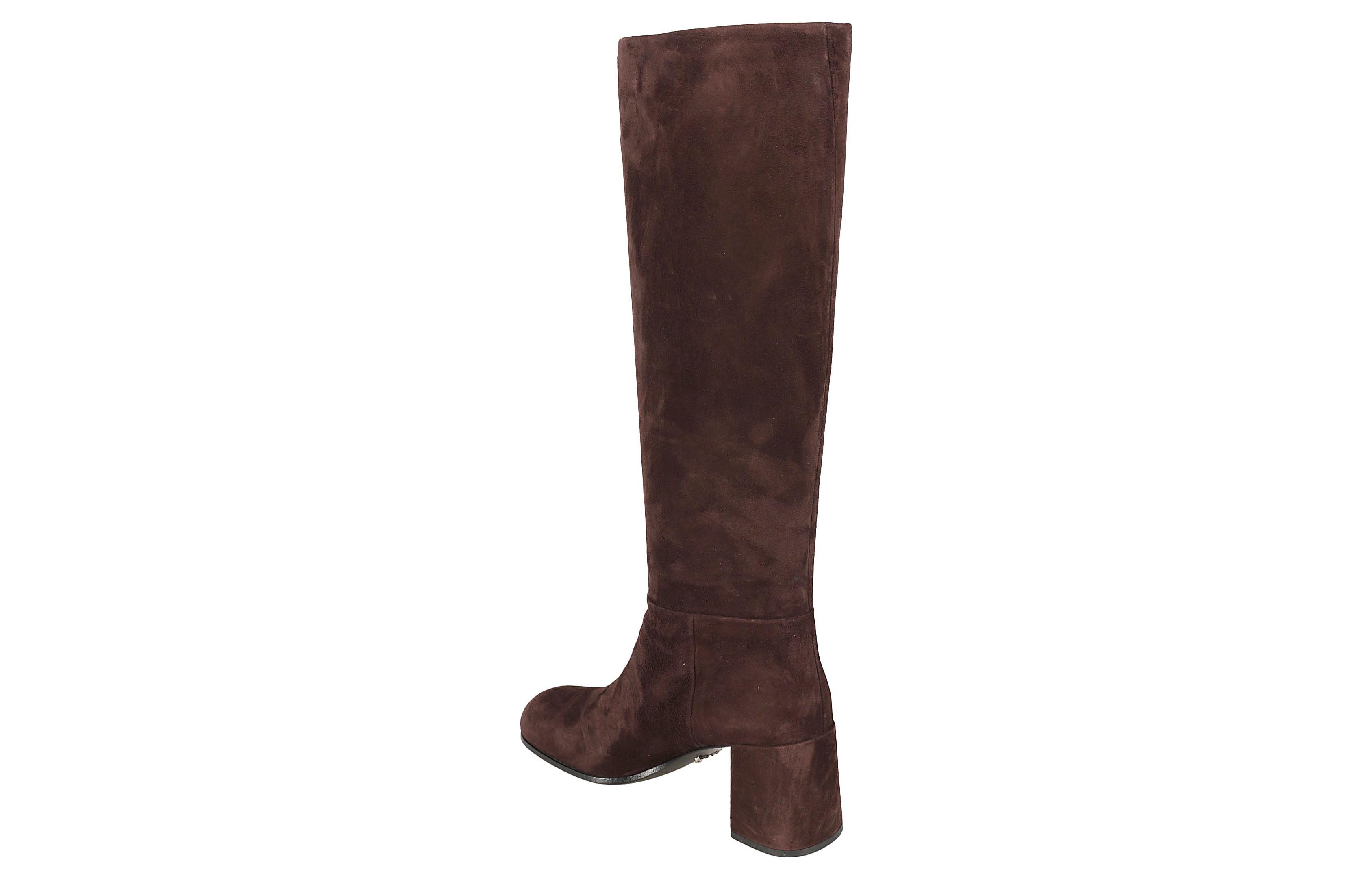 Shop (W) Bottes Hautes Prada ''Suède Marron Foncé'' 1W931M_008_F0003