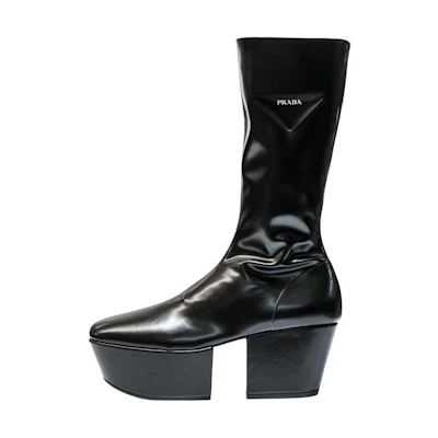 (W) Prada High-Top Platform Boots 'Black Triangle Logo'