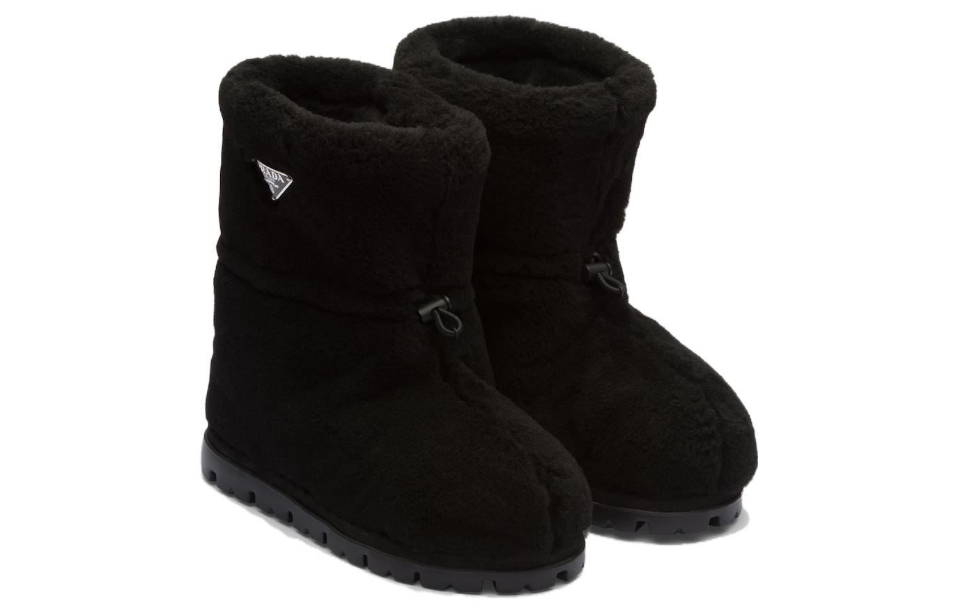 Lookbook PRADA普拉達 羊皮 保暖 休閒舒適 高筒 雪地靴 女款 黑色