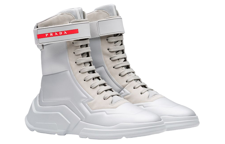 (W) Prada High-Top Sneakers 'Silver Logo Velcro' 圖 2