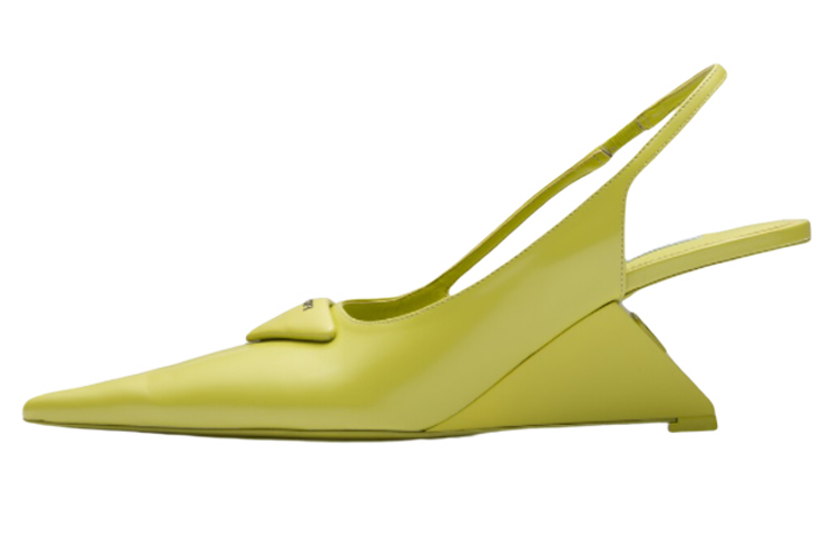 (W) Prada High Heel with Glossy Leather Strap 'Acid Lime Green'