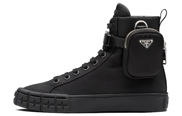 Buy PRADA普拉達 可拆式尼龍小包 高筒 時尚板鞋 女款 黑