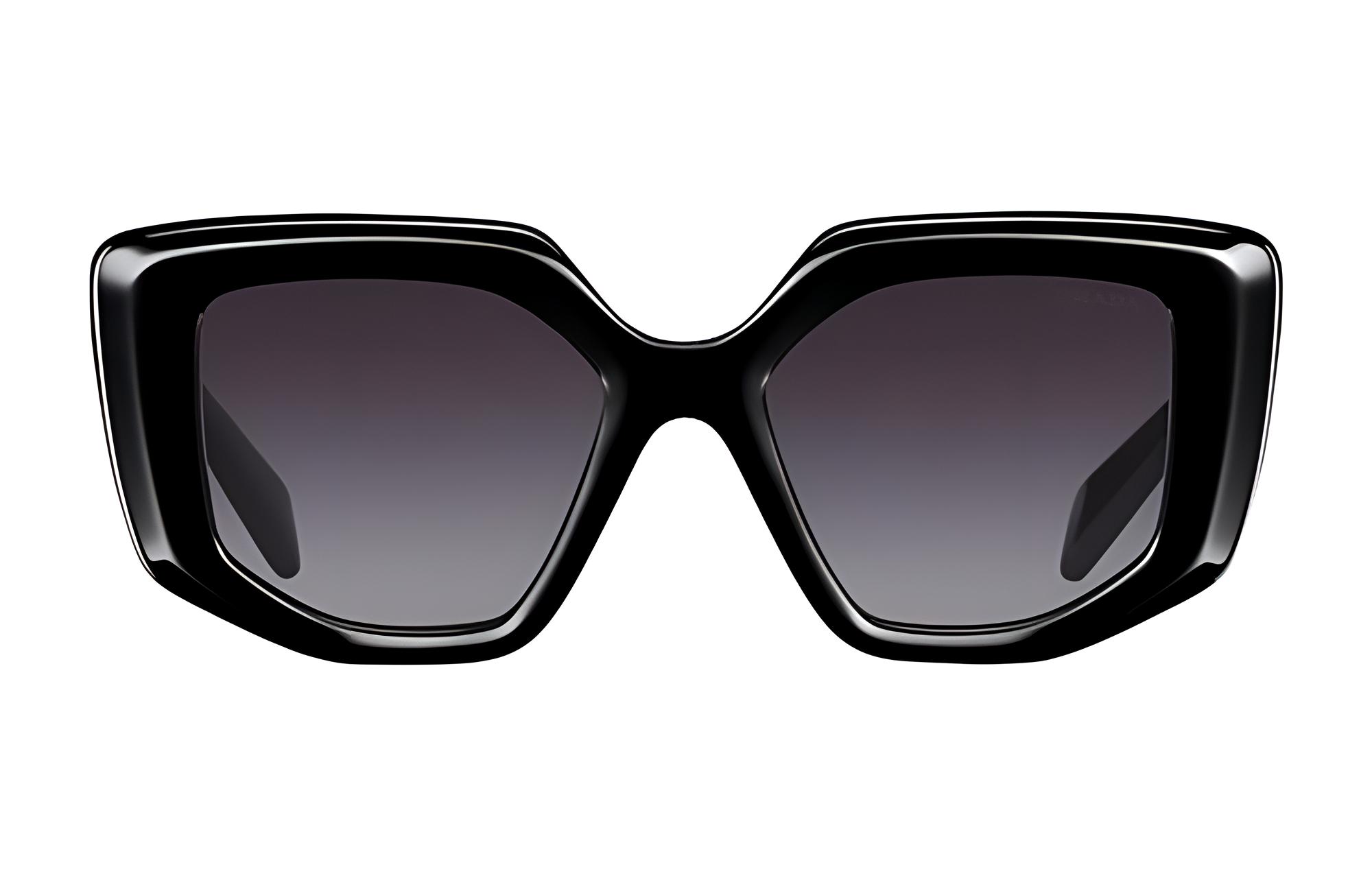(Women) PRADA Irregular Shaped Black Sunglasses with Logo Accent SPR14Z-E1AB-FE09S-C-A052