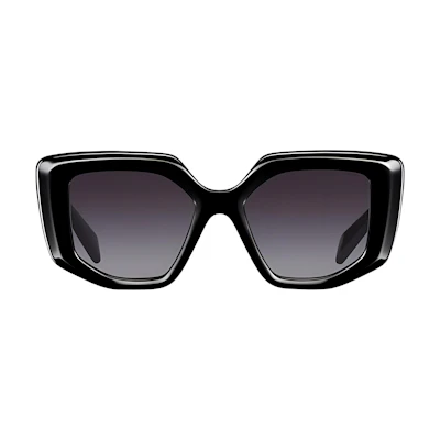(Women) PRADA Irregular Shaped Black Sunglasses with Logo Accent SPR14Z-E1AB-FE09S-C-A052