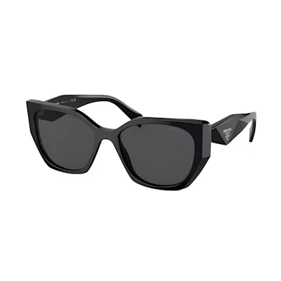 (Women) PRADA Irregular Sunglasses for Women Black with Logo Temples. 0PR19ZSF1AB5S056