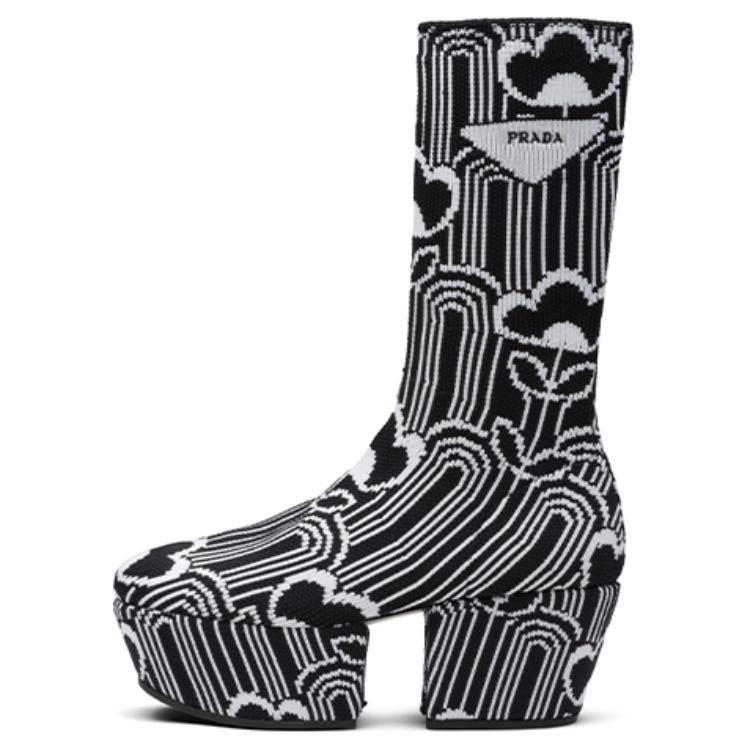 Buy (W) Bottes à semelle plateforme Prada en tissu noir et blanc 1WP146_3LG1_F0967_F_070