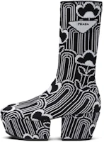 (Women) Prada Knit Fabric Platform Boots 'Black White' 1WP146_3LG1_F0967_F_070 (Women) Prada Knit Fabric Platform Boots 'Black White' 1WP146_3LG1_F0967_F_070