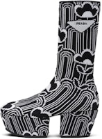 (Women) Prada Knit Fabric Platform Boots 'Black White' 1WP146_3LG1_F0967_F_070 (Women) Prada Knit Fabric Platform Boots 'Black White' 1WP146_3LG1_F0967_F_070