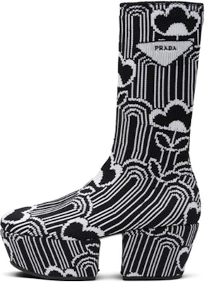 (Women) Prada Knit Fabric Platform Boots 'Black White' 1WP146_3LG1_F0967_F_070 Buy (Women) Prada Knit Fabric Platform Boots 'Black White' 1WP146_3LG1_F0967_F_070