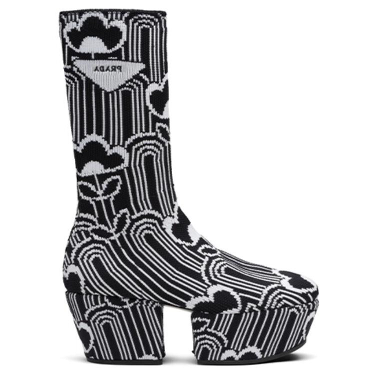 Order (W) Bottes à semelle plateforme Prada en tissu noir et blanc 1WP146_3LG1_F0967_F_070