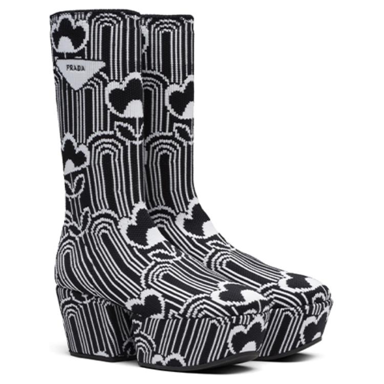 Lookbook (W) Bottes à semelle plateforme Prada en tissu noir et blanc 1WP146_3LG1_F0967_F_070