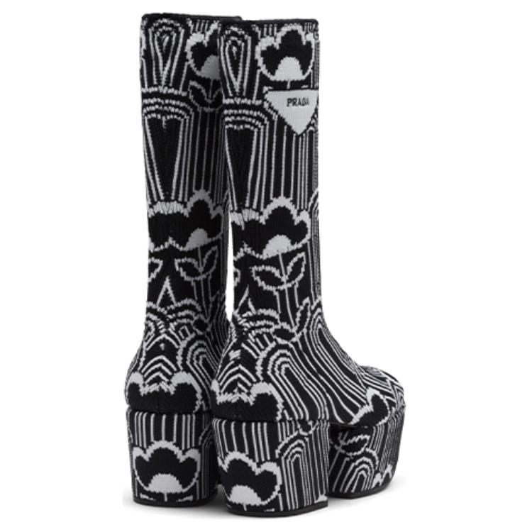 Shop (W) Bottes à semelle plateforme Prada en tissu noir et blanc 1WP146_3LG1_F0967_F_070