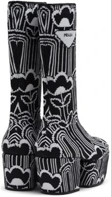 (W) Bottes à semelle plateforme Prada en tissu noir et blanc 1WP146_3LG1_F0967_F_070 Shop (W) Bottes à semelle plateforme Prada en tissu noir et blanc 1WP146_3LG1_F0967_F_070