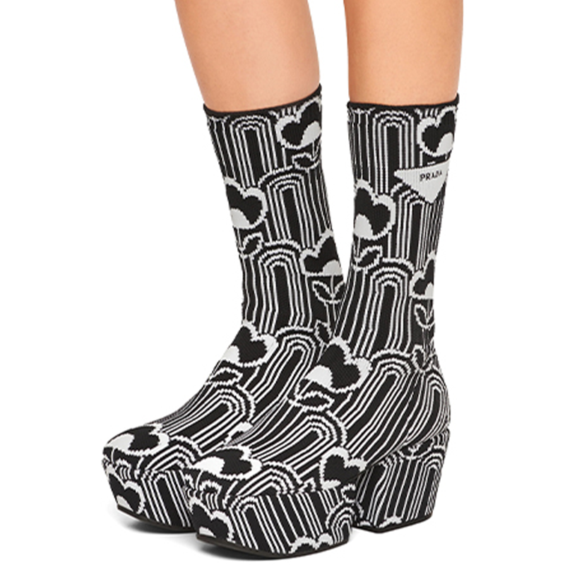 Details for (W) Bottes à semelle plateforme Prada en tissu noir et blanc 1WP146_3LG1_F0967_F_070