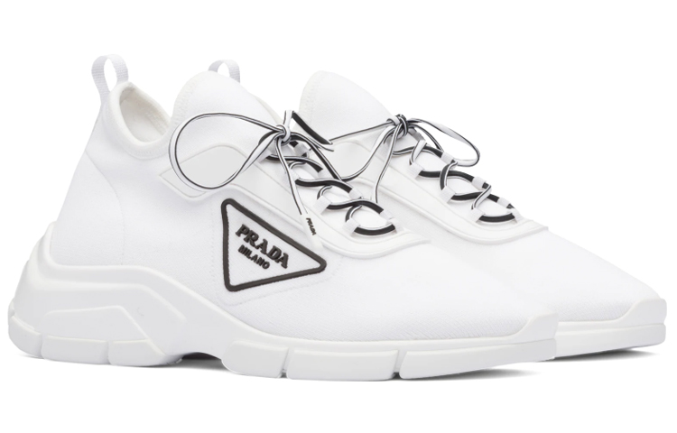 (W) Prada Knit Fabric Sneakers 'White Triangle Logo' 圖 3