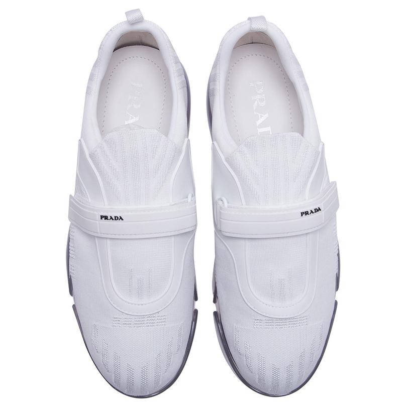 (W) Prada Knit Leather Velcro Sneakers 'White Fashion' 圖 5