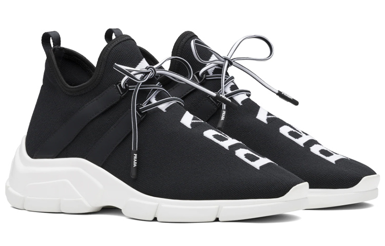 (W) Prada Knit Logo Sneakers 'Black' 圖 3