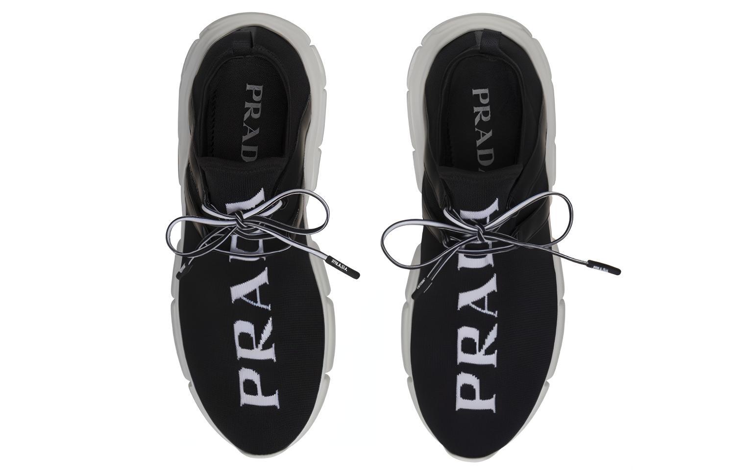 (W) Prada Knit Logo Sneakers 'Black' 圖 5