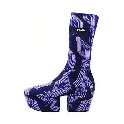 (W) Prada Knit Mid-Calf Boots 'Purple Black'