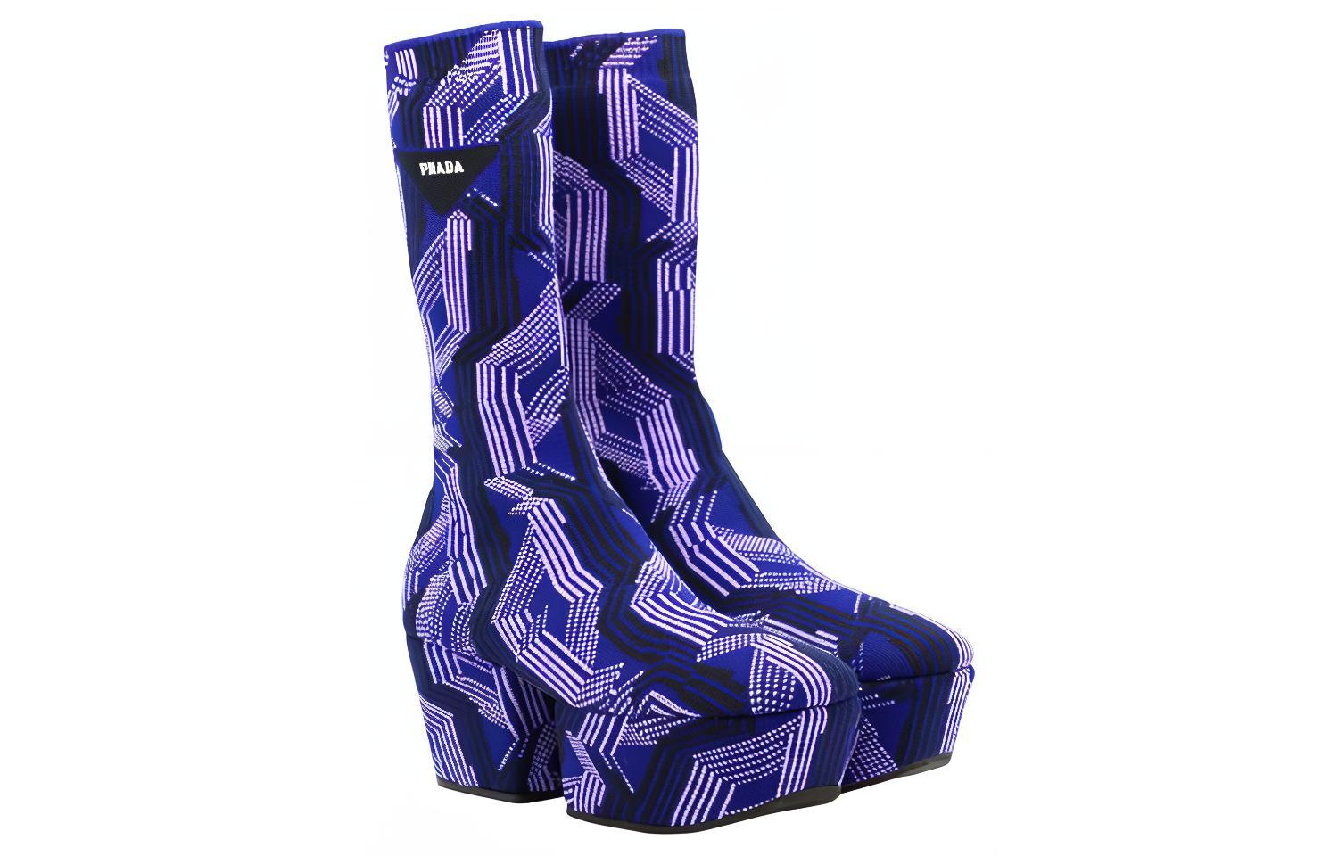 (W) Prada Knit Mid-Calf Boots 'Purple Black' 圖 3