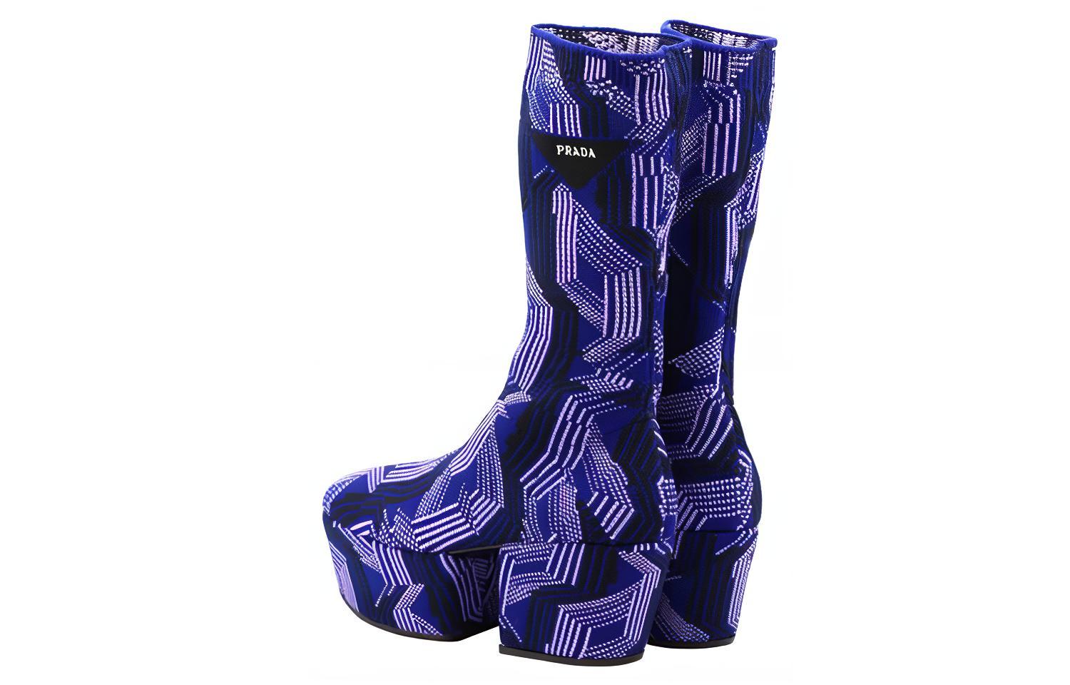 (W) Prada Knit Mid-Calf Boots 'Purple Black' 圖 4