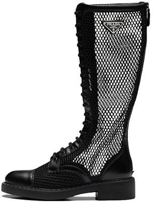 (Women) Prada Leather and Mesh High-Top Boots 'Black' 1W907M_3LK5_F0002_F_B050 Buy (Women) Prada Leather and Mesh High-Top Boots 'Black' 1W907M_3LK5_F0002_F_B050