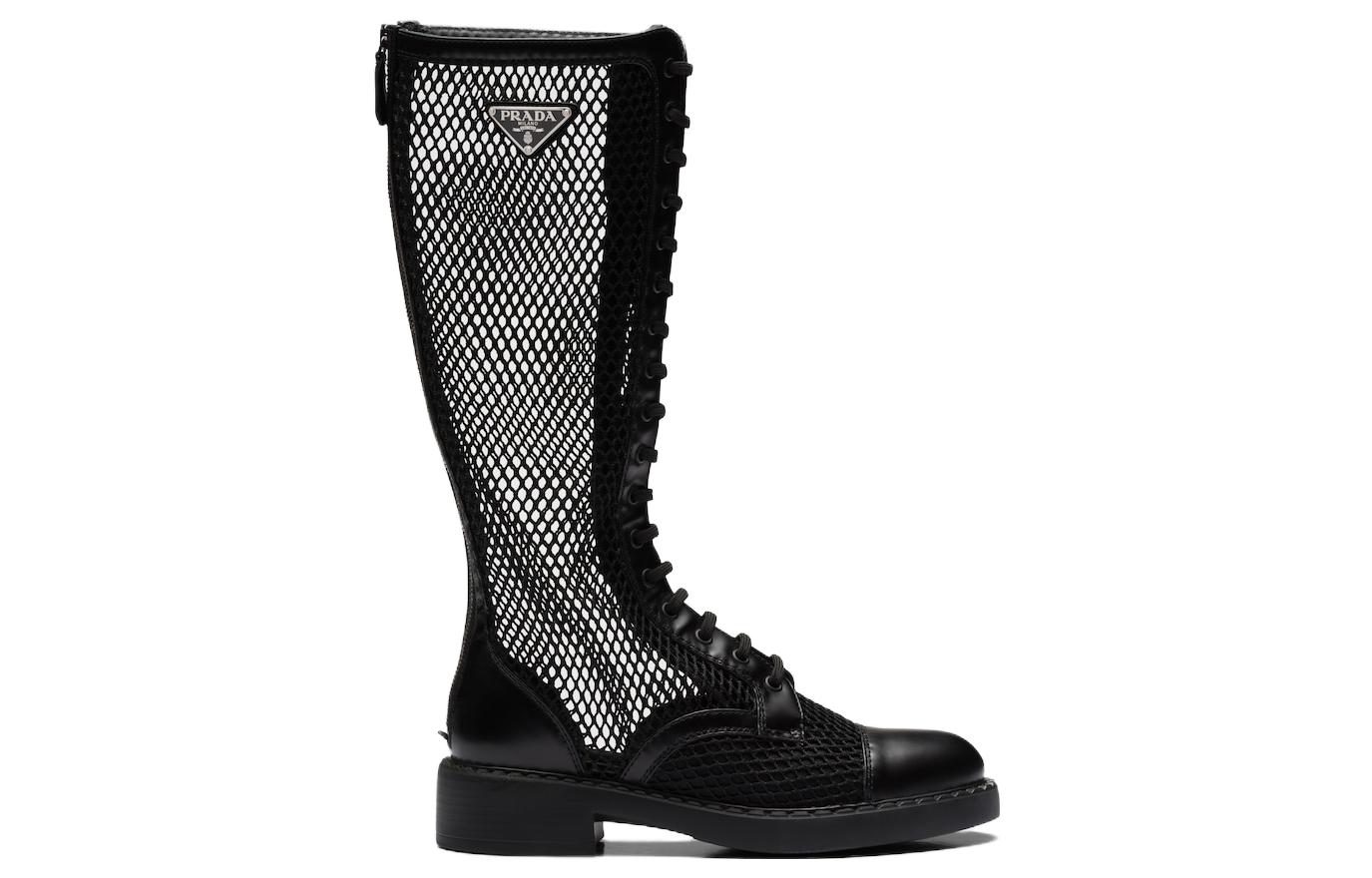 Order (W) Prada Leren en Mesh Hoge Laarzen ''Zwart'' 1W907M_3LK5_F0002_F_B050