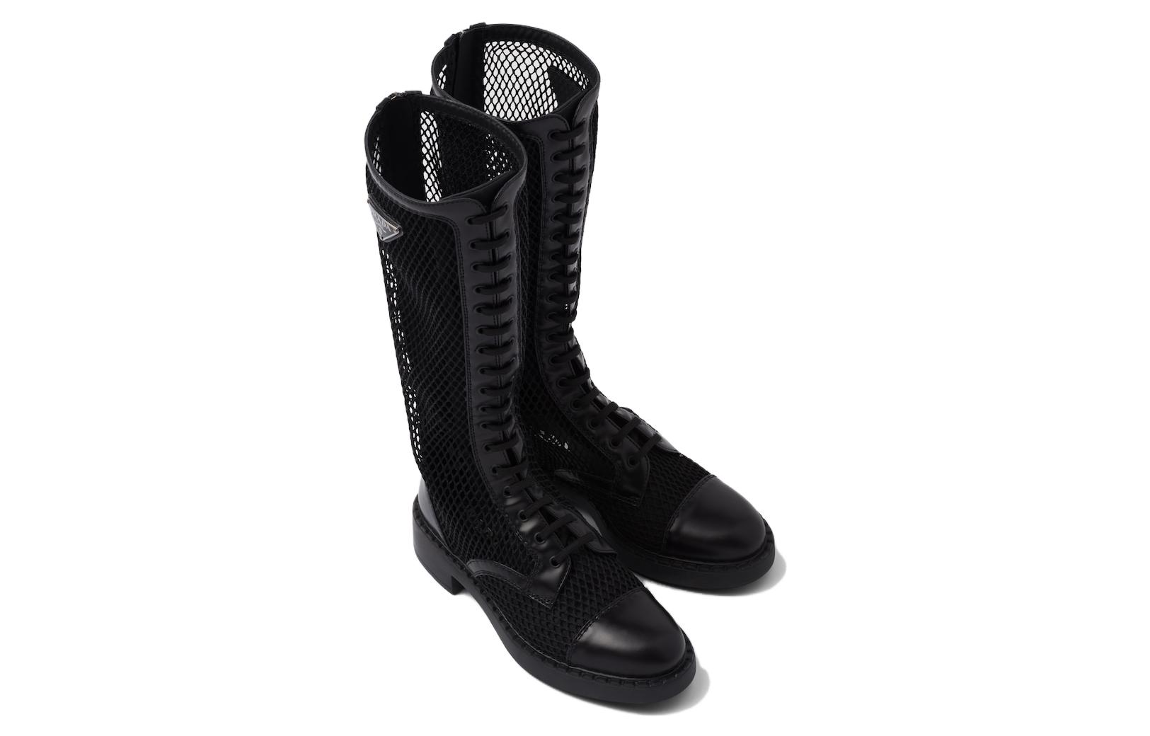 Lookbook (W) Prada Leren en Mesh Hoge Laarzen ''Zwart'' 1W907M_3LK5_F0002_F_B050