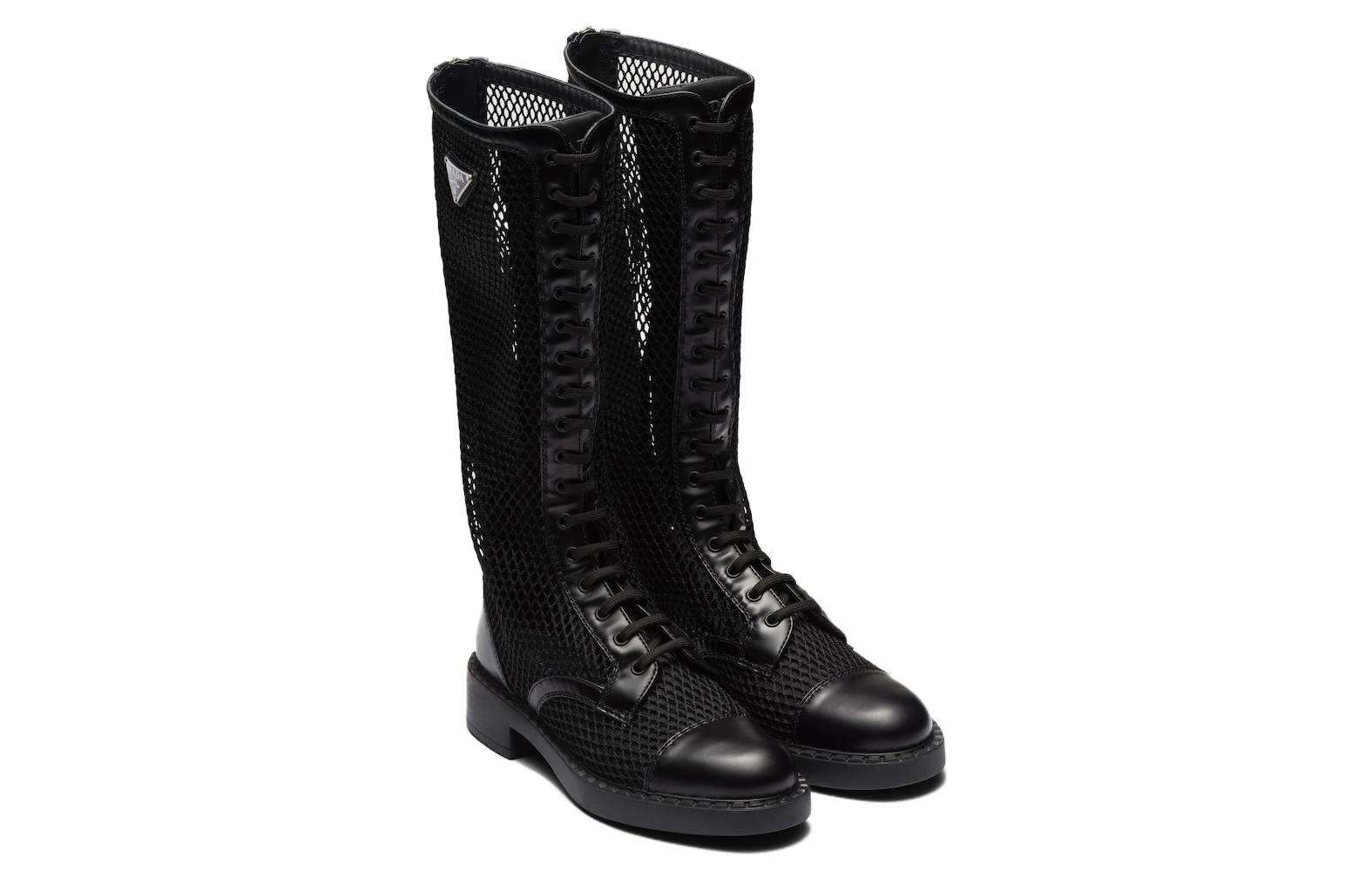 Shop (W) Prada Leren en Mesh Hoge Laarzen ''Zwart'' 1W907M_3LK5_F0002_F_B050