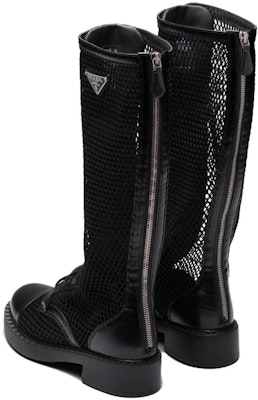 (Women) Prada Leather and Mesh High-Top Boots 'Black' 1W907M_3LK5_F0002_F_B050 Purchase (Women) Prada Leather and Mesh High-Top Boots 'Black' 1W907M_3LK5_F0002_F_B050