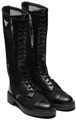 PRADA 皮革 拉绒 和 網眼 高筒靴 女款 黑色 Order PRADA 皮革 拉绒 和 網眼 高筒靴 女款 黑色