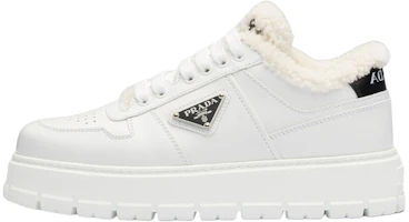 (Women) Prada Leather and Shearling Sneakers 'White' 1E947M_3LEN_F0009_F_ZF45 (Women) Prada Leather and Shearling Sneakers 'White' 1E947M_3LEN_F0009_F_ZF45