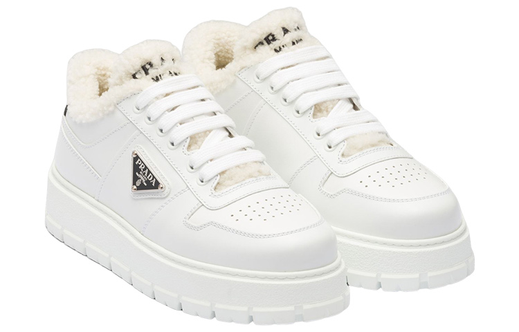 Lookbook (W) Prada Leder- und Lammfell-Sneaker ''Weiß'' 1E947M_3LEN_F0009_F_ZF45
