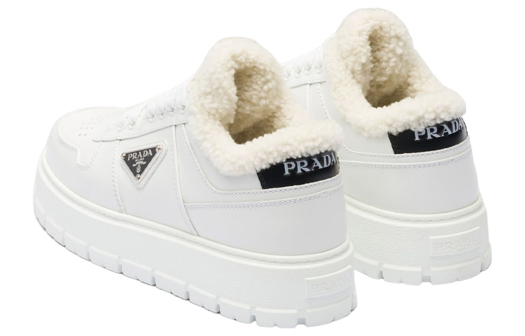 Purchase (W) Prada Leder- und Lammfell-Sneaker ''Weiß'' 1E947M_3LEN_F0009_F_ZF45