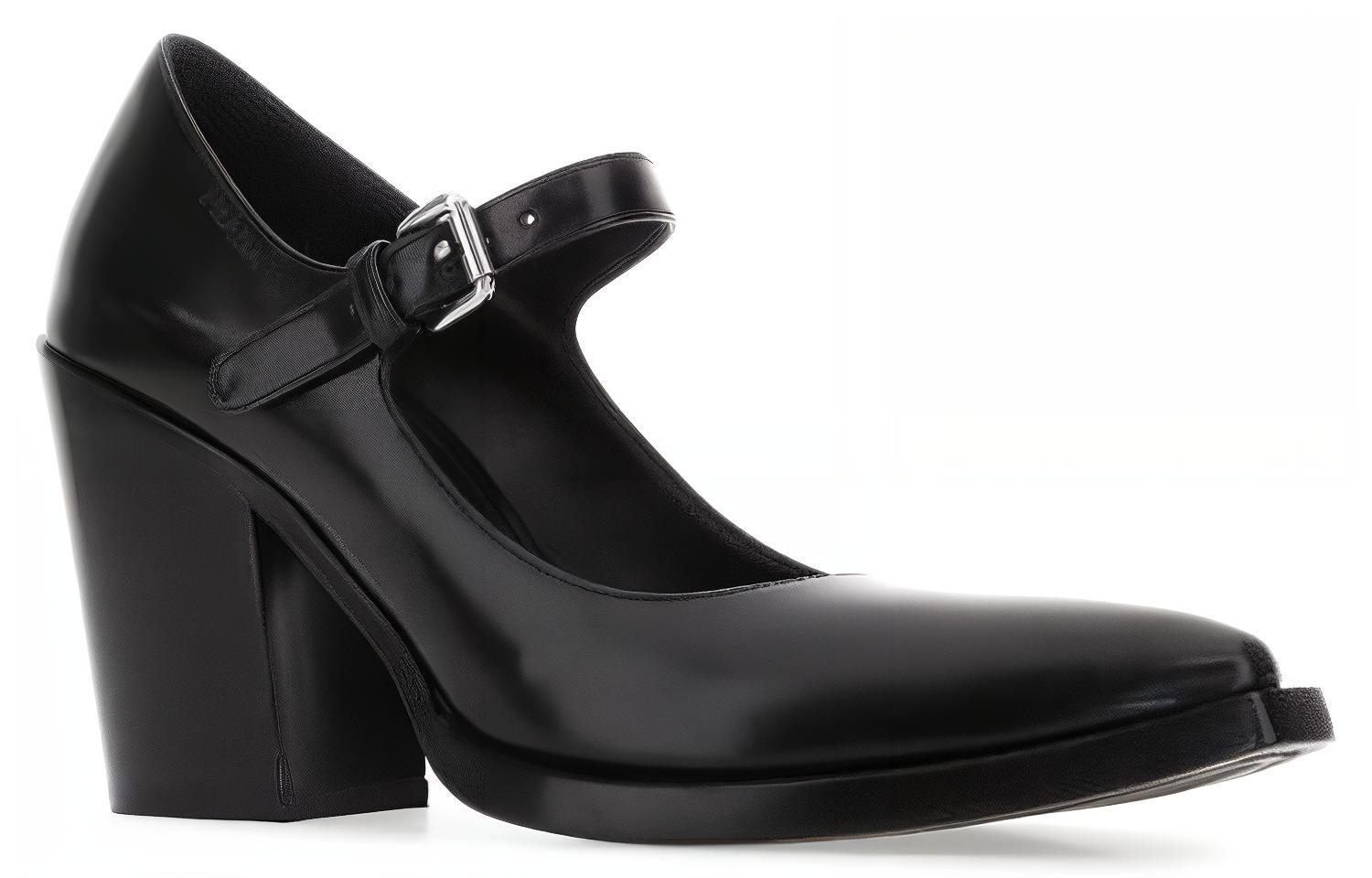 Order (W) Prada Tacchi Alti in Pelle con Fibbia e Tacco Largo ''Nero'' 1I128N_055_F0002_F_090
