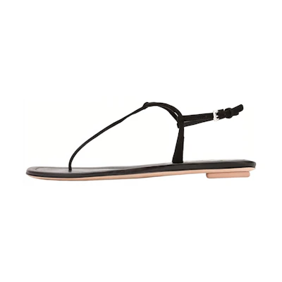 (W) Prada Leather Buckle Flat Sandals 'Black Fashion'
