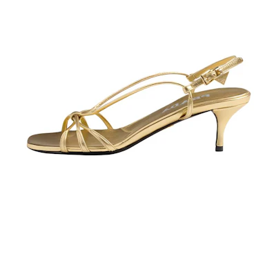 (W) Prada Leather Buckle Logo Sandals 'Gold Brown'