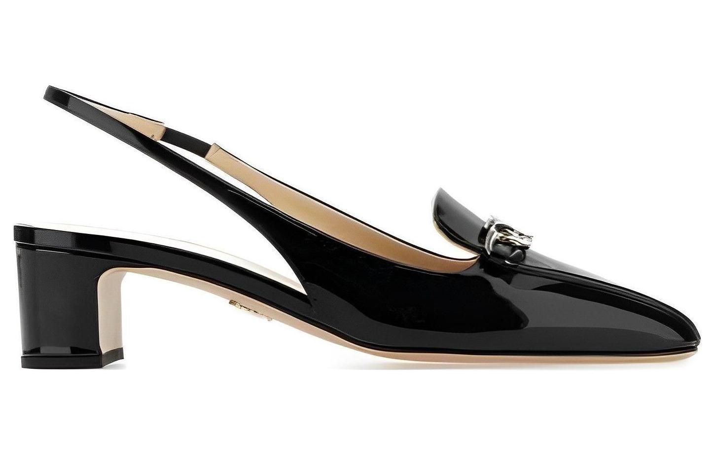 Order PRADA 皮革 圓頭扣式 粗跟 高跟鞋 女款 黑色