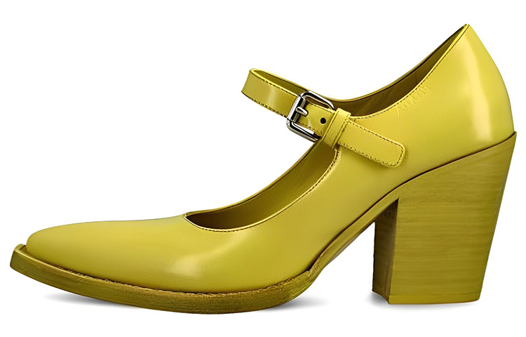 (Women) Prada Leather Buckle Round-Toe Chunky Heel 'Yellow' 1I128N_055_F0322
