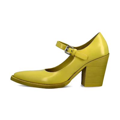 (W) Prada Leather Buckle Round-Toe Chunky Heel 'Yellow'