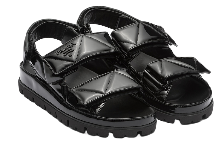 (W) Prada Leather Buckle Round Toe Sandals 'Black' 圖 2