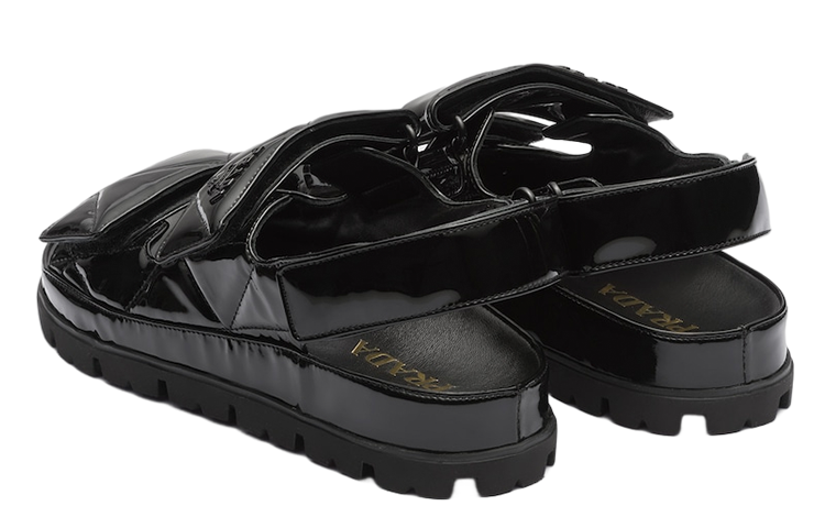 (W) Prada Leather Buckle Round Toe Sandals 'Black' 圖 3