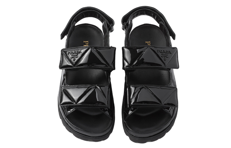 (W) Prada Leather Buckle Round Toe Sandals 'Black' 圖 4
