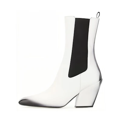 (W) Prada Leather Chunky Heel Slip-On Chelsea Boots 'White'