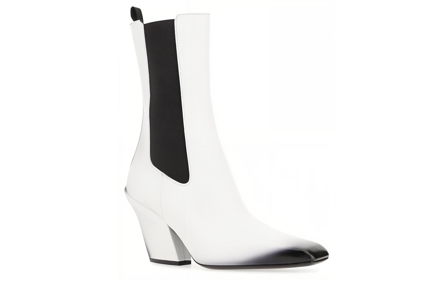 (W) Prada Leather Chunky Heel Slip-On Chelsea Boots 'White' 圖 3