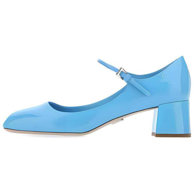 (W) Prada Leather Chunky High Heel 'Blue Fashion'