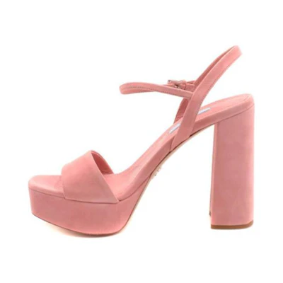 (W) Prada Leather CMFT Casual Slide Sandals 'High Heel Pink'