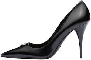 (Women) Prada Leather Enamel Triangle Logo Pointed Toe Stiletto 'Black' 1I001N_055_F0002_F_085 (Women) Prada Leather Enamel Triangle Logo Pointed Toe Stiletto 'Black' 1I001N_055_F0002_F_085